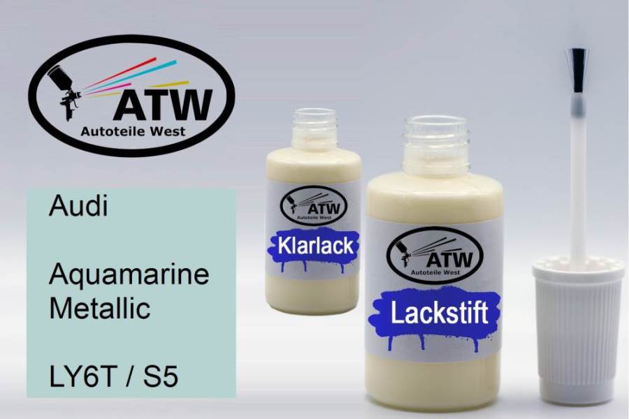 Audi, Aquamarine Metallic, LY6T / S5: 20ml Lackstift + 20ml Klarlack - Set, von ATW Autoteile West.